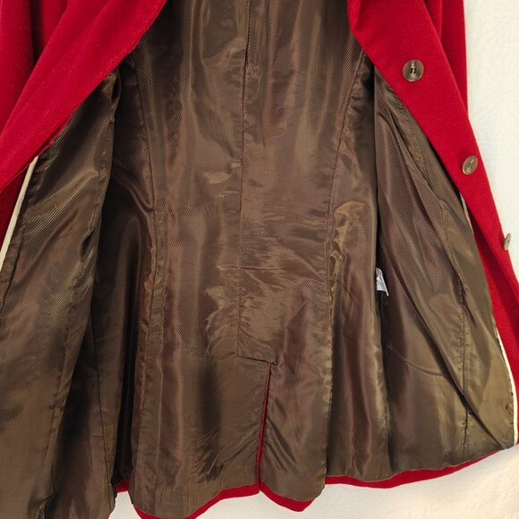 CALVIN KLEIN Wool-Blend Coat with Belt Pockets Red Size 4 - Picture 7 of 12